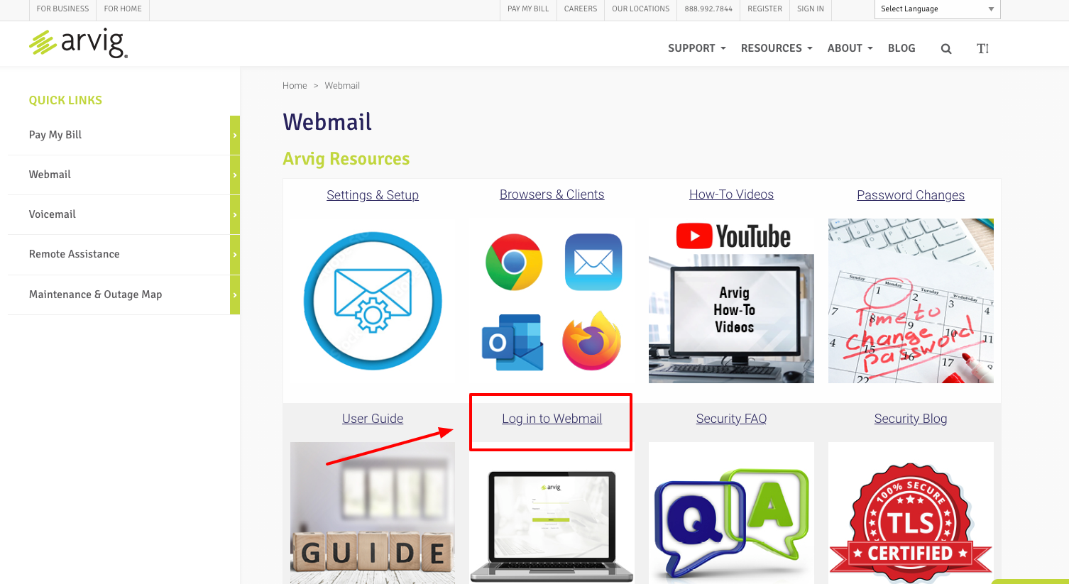 arvig webmail login page