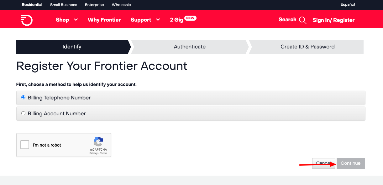 frontier create account