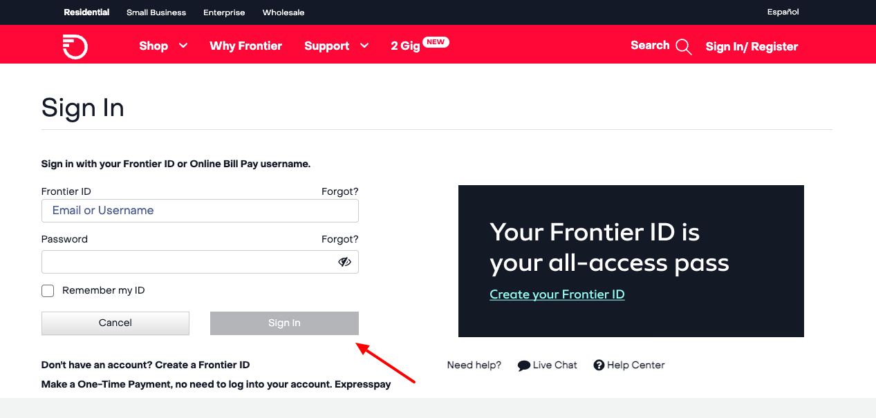 frontier login