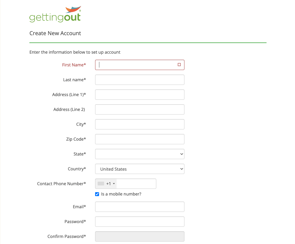 gettingout create account