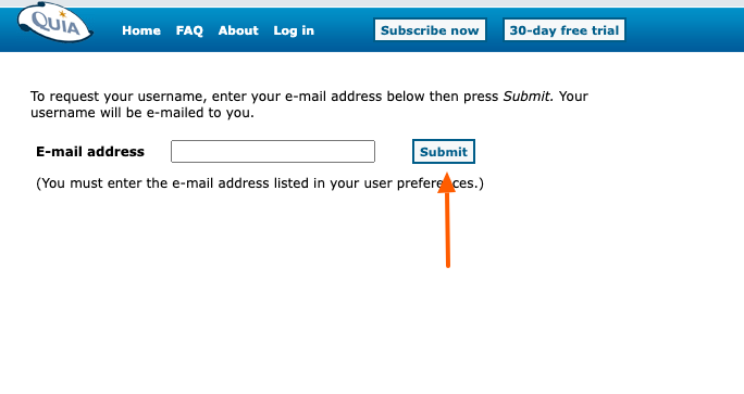 quia forgot username