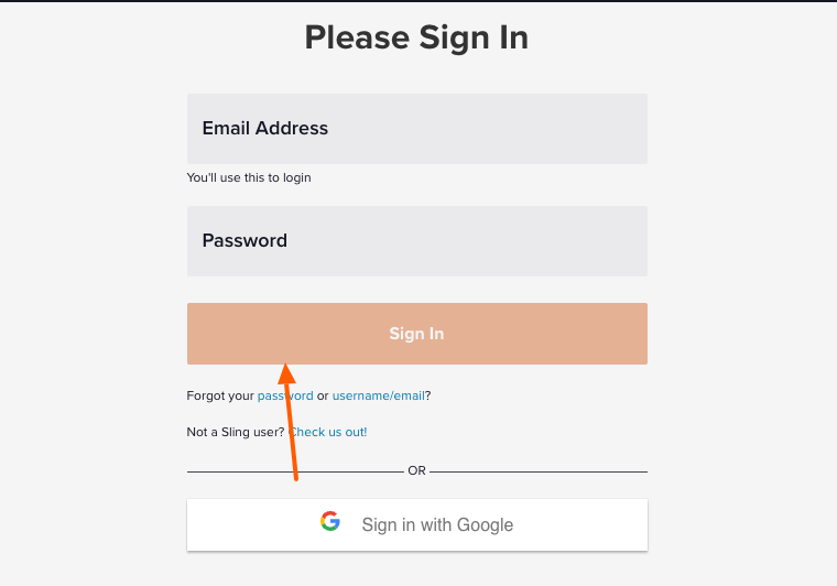 Sling TV login page