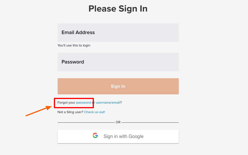 sling tv forgot password page