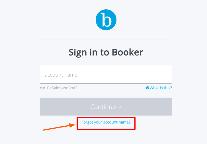 spabooker forgot account name page