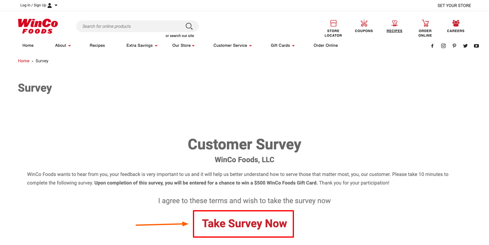 winco foods survey page