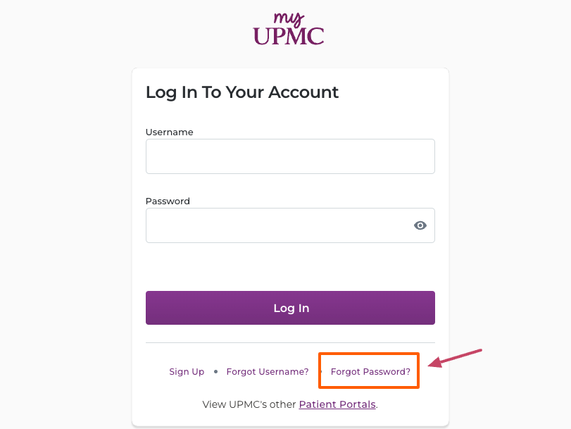 myupmc forgot password page